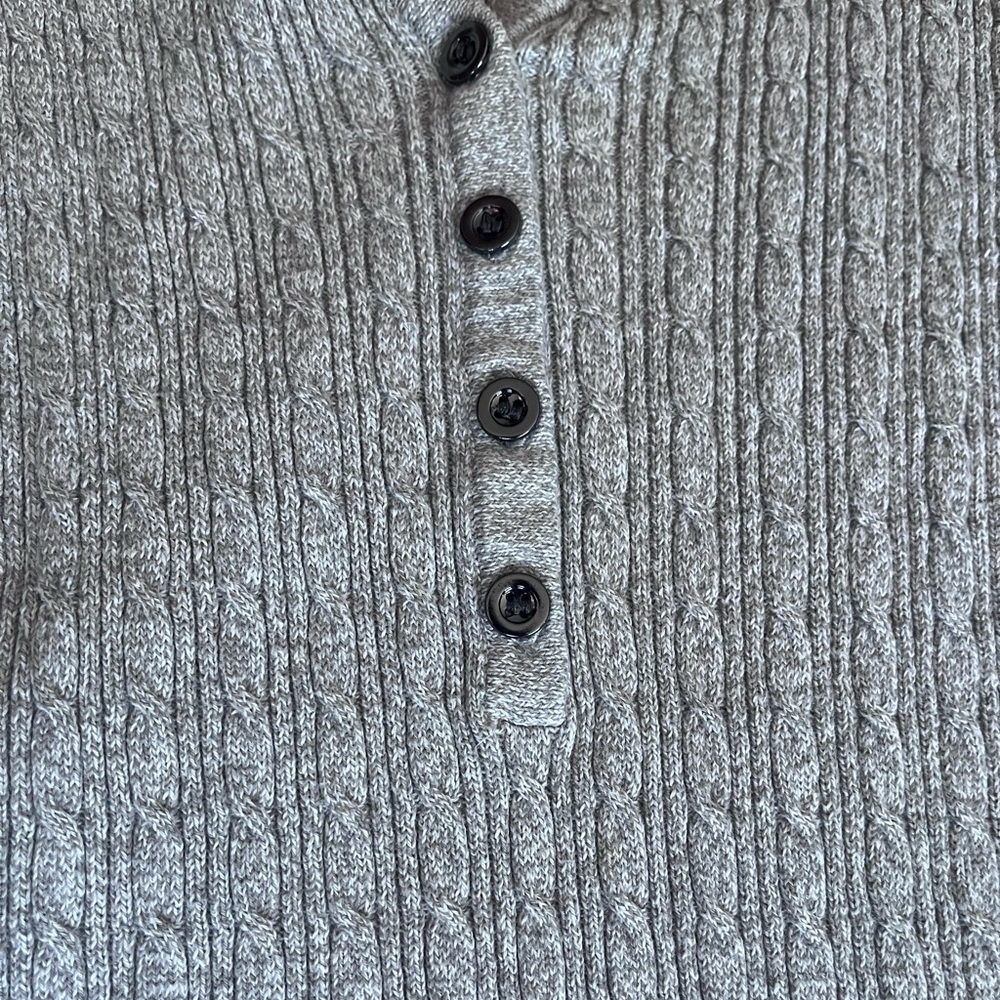 Karen Scott Gray Cozy Henley Ribbed Button-Up‎ Sweater - Picture 2 of 4